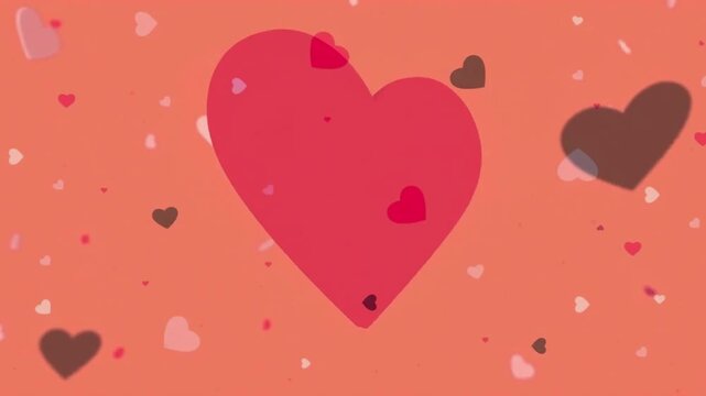 4K Heart Shaped pattern Falling on soft color Background. Flat looping heart particles, sweet background. Valentine's Day animation background with floating hearts animation.