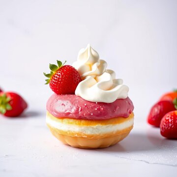 Strawberry Cream Donut with Whipped Cream Topping