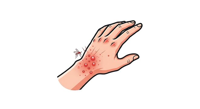 Irritated Human Hand Showing Red Mosquito Bite Rash on Skin