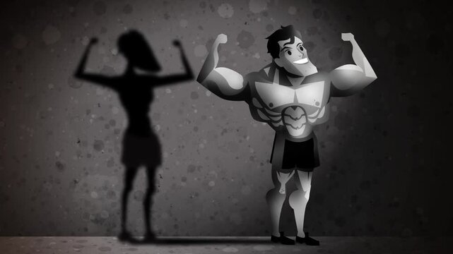 muscular bodybuilder with muscle dysmorphia casting a thin shadow