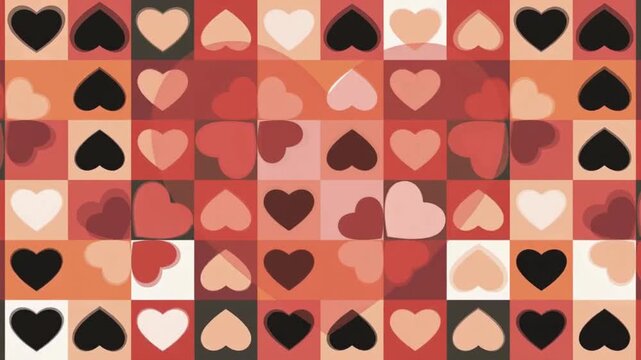 4K Heart Shaped pattern Falling on soft color Background. Flat looping heart particles, sweet background. Valentine's Day animation background with floating hearts animation.