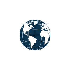 Fototapeta premium Planet Earth globe silhouette, isolated, white background, flat vector type.