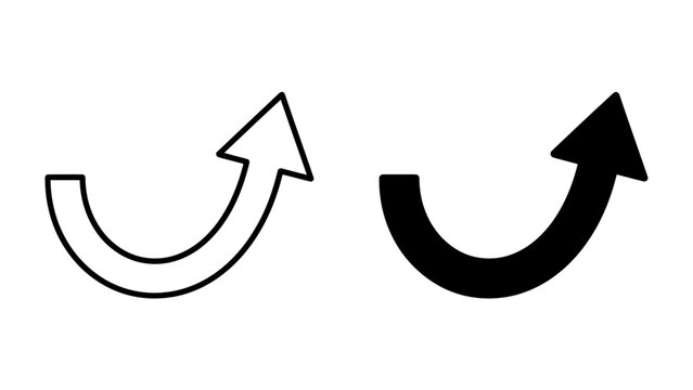 Curved Arrows: Two distinct arrows, one outlined and one solid black, depict a curved trajectory, symbolizing direction, progress, or change.