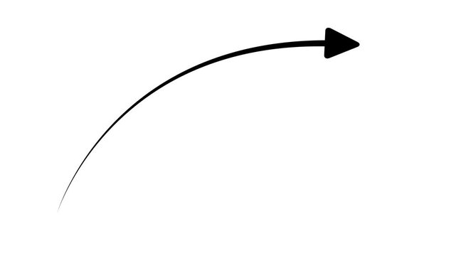 Minimalist Black Curved Arrow Animation Pointing and Moving to the Right Side on Isolated White Background for Business Presentation and Digital Marketing Overlay Motion Graphics