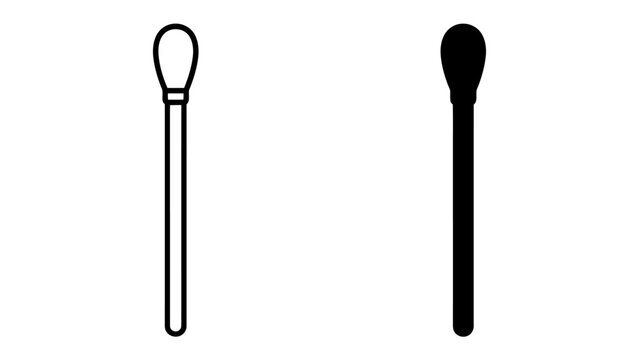 Cotton Swab Icons: A simple line drawing and a solid black silhouette of a cotton swab, symbolizing hygiene, cleaning, and personal care.