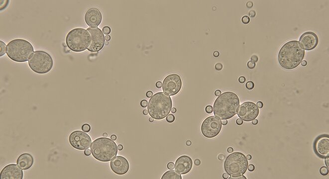 Detailed Microscopic Image of Budding Yeast Cells