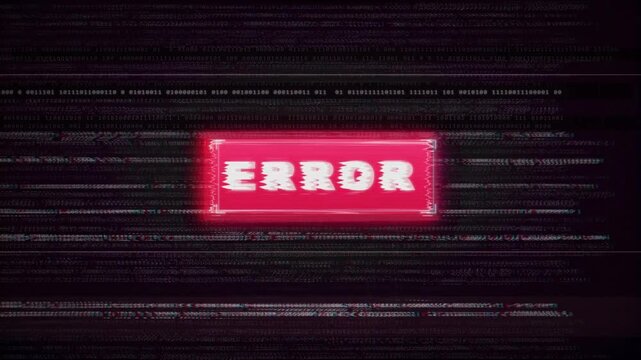 Red flashing error message box over corrupted scrolling digital binary code background