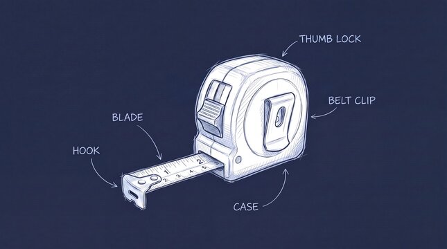 Tape Measure Blueprint Style Diagram