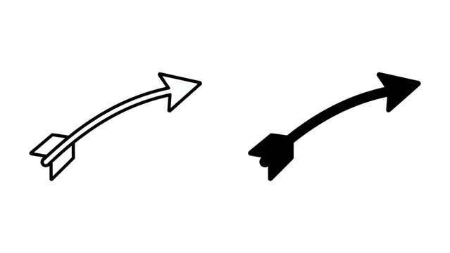 Curved Arrow Icon Set: A set of two graphic icons representing curved arrows, one outlined and one solid black, symbolizing direction, progress, or change.