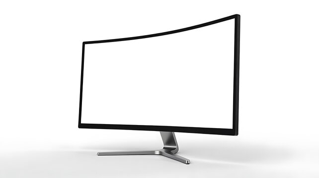  Modern curved computer monitor mockup with blank screen isolated on white background