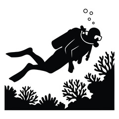Scuba Diver Exploring Coral Reef Silhouette Vector © MDSamedul