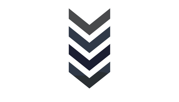 Modern chevron arrow downwards indicator showing scroll down direction on websites or military rank symbol on white.