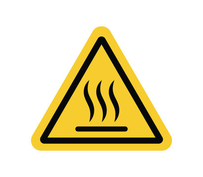 ISO hot surface warning sign. Triangular heat hazard safety symbol and pictogram vector icon isolated on transparent background