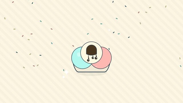 Cute Cartoon Ice Cream Sundae with Dripping Chocolate Sauce