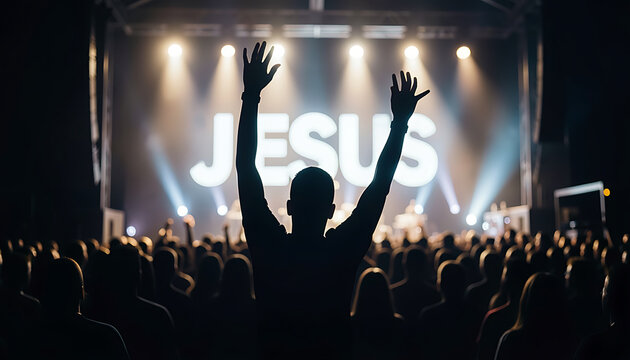 Religious believer honoring God at live contemporary church event