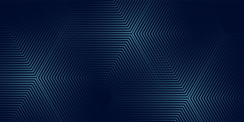 Fototapeta premium Abstract blue glowing hexagon lines on dark blue background. Modern shiny blue hexagon lines pattern technology