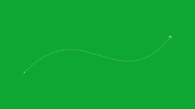 Animated dashed route line leading to map pin location on background.Navigation path with arrow and destination. travel up road animation.