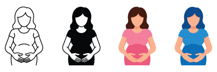 Fototapeta premium Pregnant Woman Icon with Maternal Care, Pregnancy Wellness, Baby Expectation, and Editable Vector Illustration.
