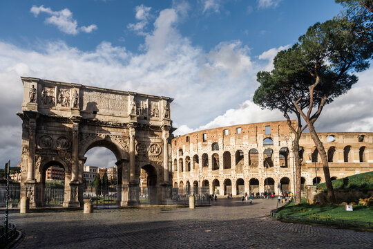 The Arch of Constantine and the Colosseum, Rome, Italy
