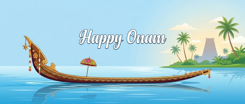 Illustration of snakeboat for Onam celebration.