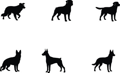 Fototapeta premium Dog Silhouette Vector Set Featuring Diverse Breeds and Distinct Canine Body Shapes