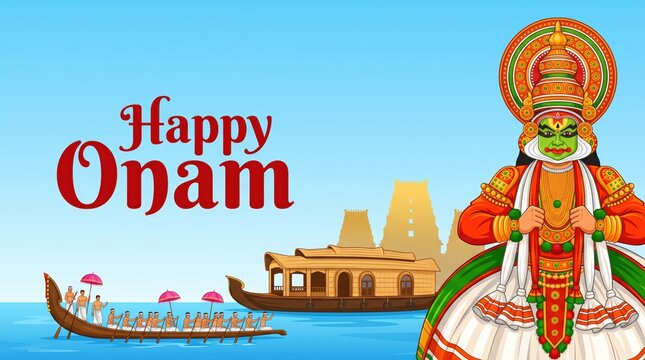 Happy onam greeting card illustration.