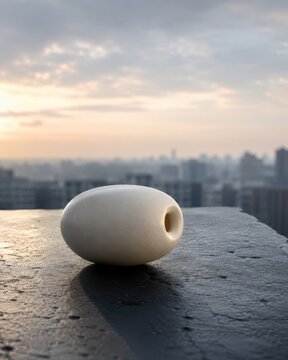 Serene stone on a rooftop ledge professional photo in cinematic soft light for premium minimalist background wallpaper