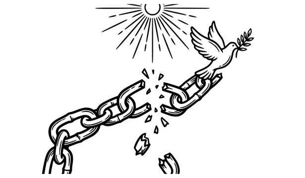 Remembrance of Slave Trade and Abolition black white broken chains banner collection | Freedom dove bird peace liberation editable stroke illustration on white background