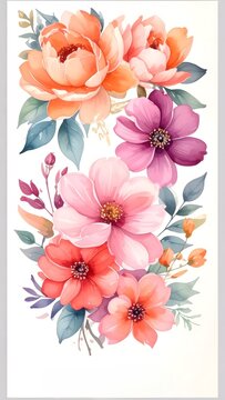 Vibrant Watercolor Floral Arrangement in Vertical Frame