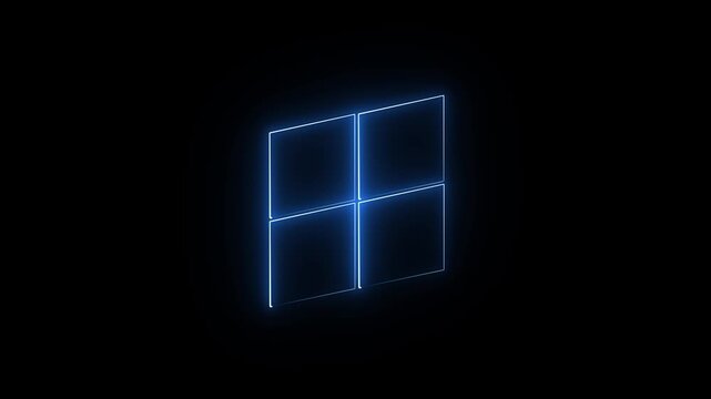 Abstract neon glowing windows icon with transparent background animation video.