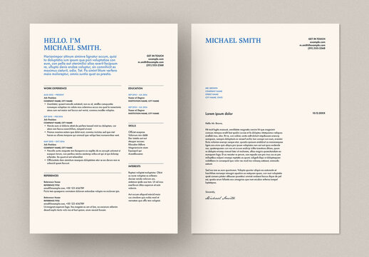 Resume and Cover Letter Layout with Blue Accents