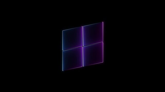 Abstract neon glowing windows icon with transparent background animation video.