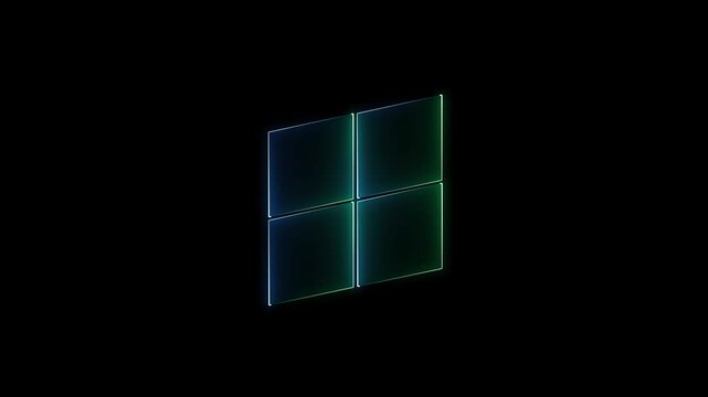 Abstract neon glowing windows icon with transparent background animation video.