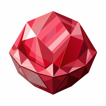 Faceted Red Gemstone Icon &ndash; Ruby Crystal Diamond Shape Cartoon Vector Illustration on White Background