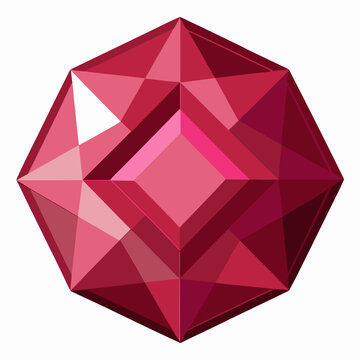 Faceted Ruby Gemstone Icon &ndash; Red Pink Crystal Diamond Shape Vector Illustration on White Background