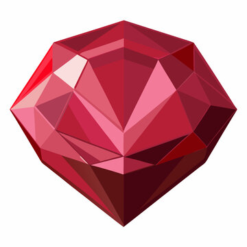 Faceted Ruby Gemstone Icon &ndash; Red Pink Crystal Diamond Shape Vector Illustration on White Background