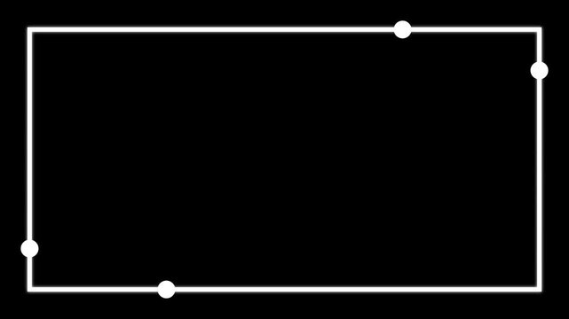 Glowing neon rectangular frames with connected nodes illustrating dynamic motion tracking and digital interface overlay elements
