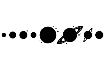 Solar system planets silhouette, isolated, white background, flat vector type. © MDAMIR