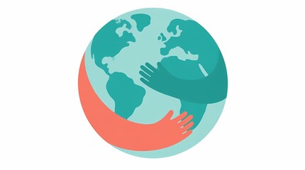 Fototapeta premium Earth embracing with diverse hands illustrating global environmental protection and sustainability, a modern flat design vector graphic symbolizing care for our planet.