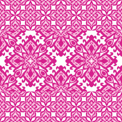 Fototapeta premium Pink Ikat damask seamless pattern ethnic ornament with border