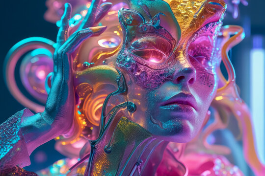 Strange art odd expression contemporary surreal creative unusual portrait of woman AI Generative