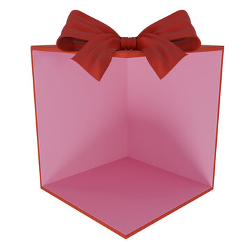 Open Gift Box Stage with Red Ribbon Bow for Product Display Mockup