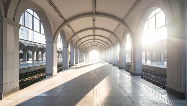 Long gothic corridor with stone arches and stained glass windows.