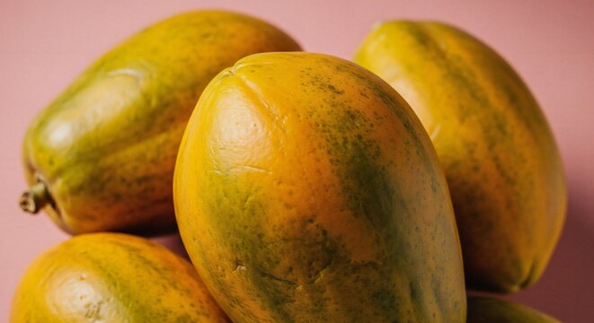 Fresh Ripe Papayas on Pink Background, Tropical Fruit Healthy Eating