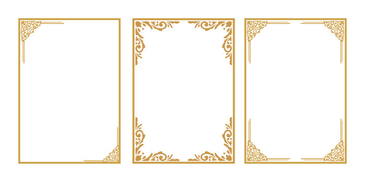 Set of 3 Vertical Gold Frame Borders Vector - Elegant Corner Frames for Certificate, Diploma and Wedding Invitation