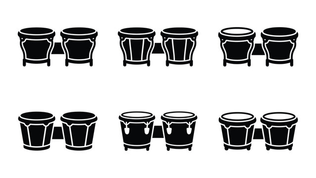 Bongo Drums Icon Set - Musical Instrument Vector Graphics