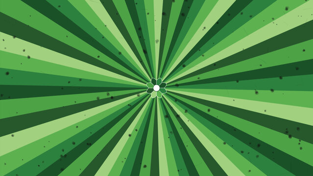 Abstract green sunburst lines pattern with flower center for nature decorative wallpapers.