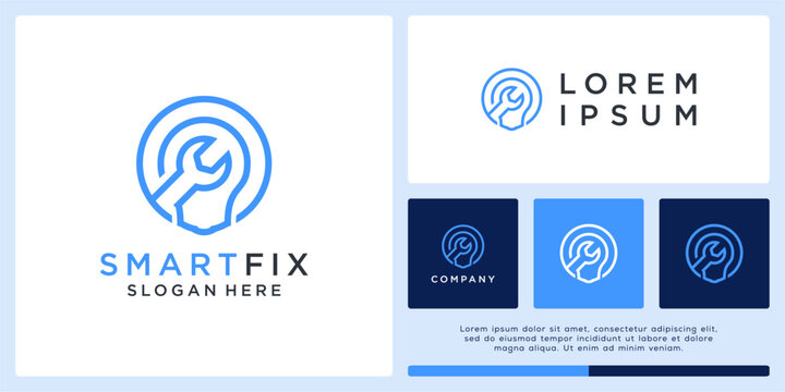 Smart fix logo design with spanner and bulb