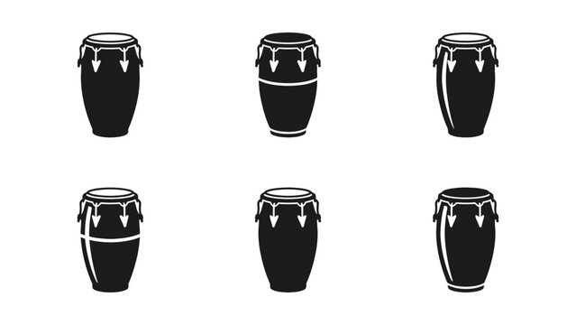 Conga Drum Icons Set: Percussion Musical Instrument Vector Graphics