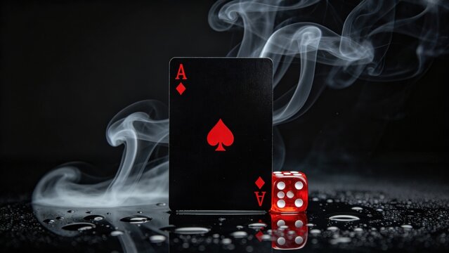 Ace of spades card with smoke and dice
